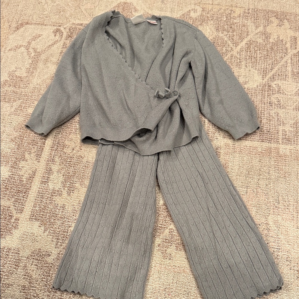 Zara Kids Gray Knit Wide Leg Set